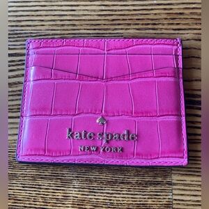 Kate Spade Fuchsia Croc-Embossed Card Holder